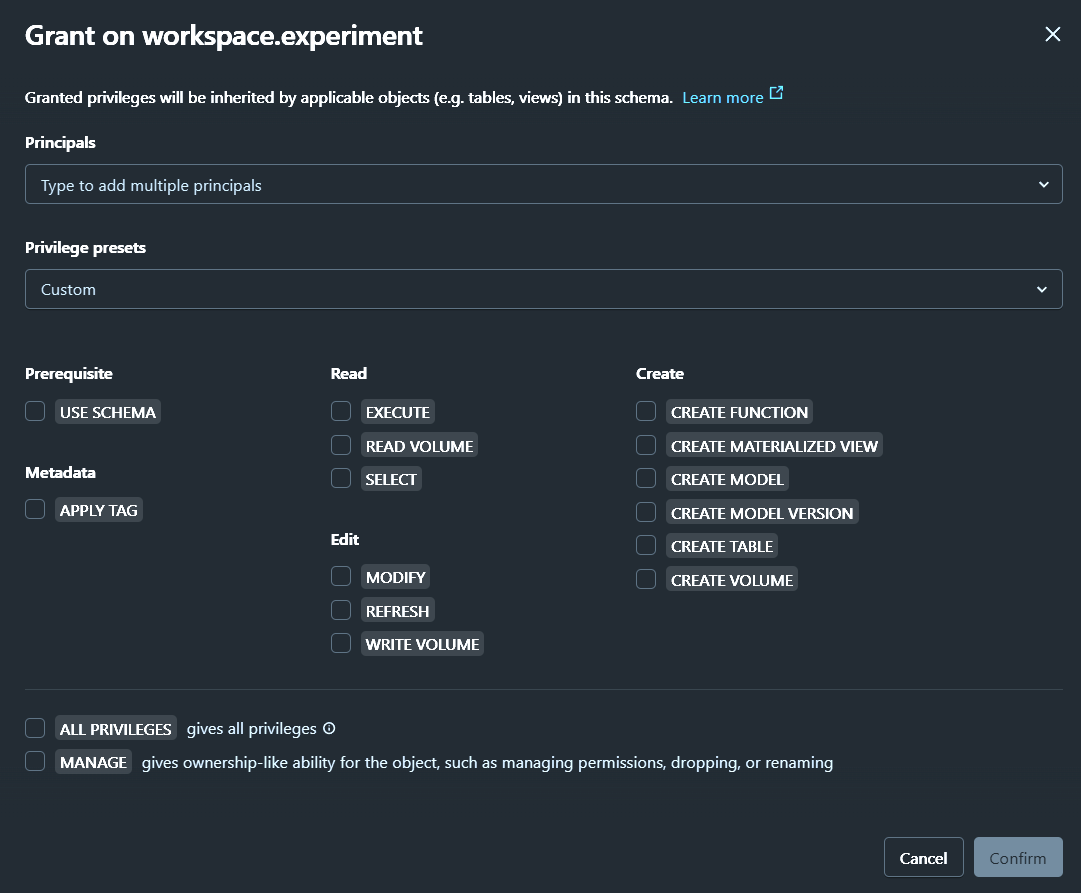 Schema - Object privileges